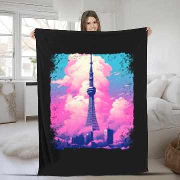 Discover Aesthetic Tokyo Skytree Vaporwave Japanese Sight Fleece Blankets
