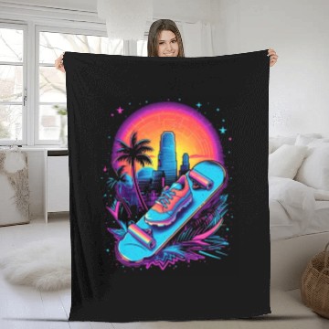 Discover Skateboarding Skateboard Skates 80s 90s Retro Fleece Blankets