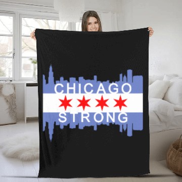 Discover Chicago Strong Chitown City yline Flag Fleece Blankets