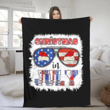 Discover Christmas in July Santa Hat Sunglasses Summer Fleece Blankets