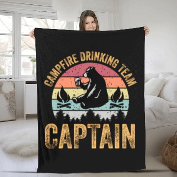 Discover Campfire Drinking Team Captain Camping Camper Fleece Blankets