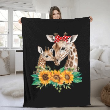 Discover Giraffe Mom Baby Animals Sunflower African Fleece Blankets