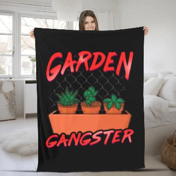 Discover Cute Funny Garden Gangster Planting Pun Fleece Blankets