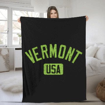 Discover Vermont Usa Arched Text Distressed Lime Green Prin Fleece Blankets