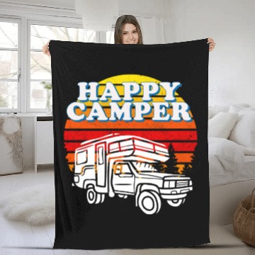 Discover Happy Camper Funny Camping Lover Fleece Blankets