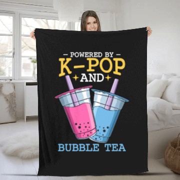 Discover Powered By K Pop And Bubble Tea Kawaii Korean Boba Fleece Blankets