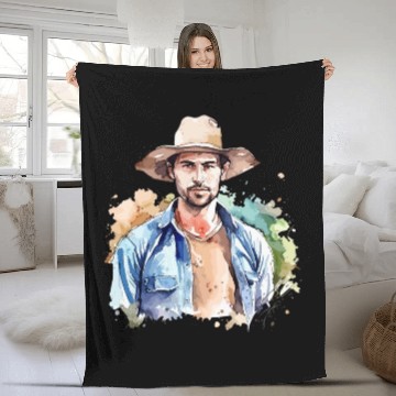 Discover Harvest Hues - Watercolor Style Farmer Artwork Fleece Blankets