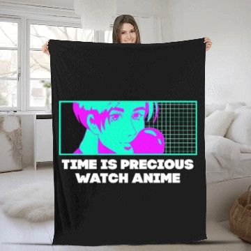 Discover Time Is Precious Watch Anime Kawaii Japanese Cute Fleece Blankets