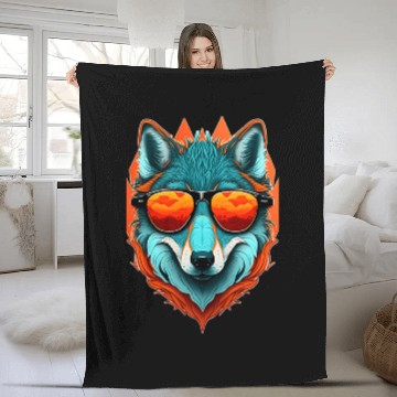 Discover Animals - Wolf Wearing Sunglasses Fleece Blankets