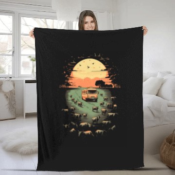 Discover Rv Camping Herd Of Cows Cow Camper Caravan Fleece Blankets