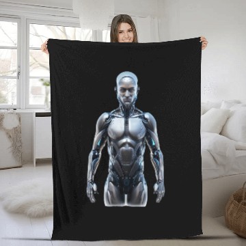Discover Futuristic robot with AI Fleece Blankets