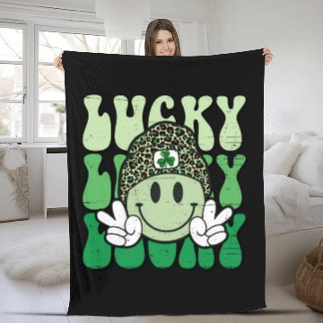 Discover St Patric Day Lucky Shamrock Smile Face Fleece Blankets