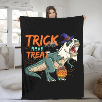 Discover Trick Or Treat Saurus With Pumpkin Halloween Fleece Blankets