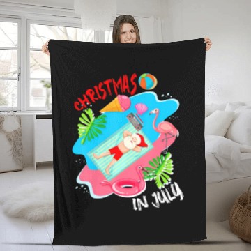 Discover Christmas In July Santa Relaxing On Beach Cute Fleece Blankets