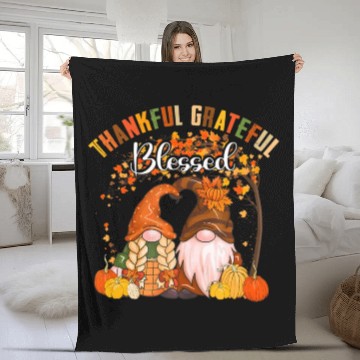 Discover Thankful Grateful Blessed Gnomes Fall Autumn Fleece Blankets