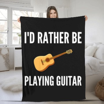 Discover I'D Rather Be Playing Guitar Funny Guitar Player Fleece Blankets