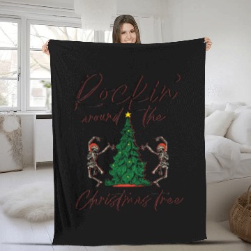 Discover Rocking Around The Christmas Tree Skeleton Dancing Fleece Blankets