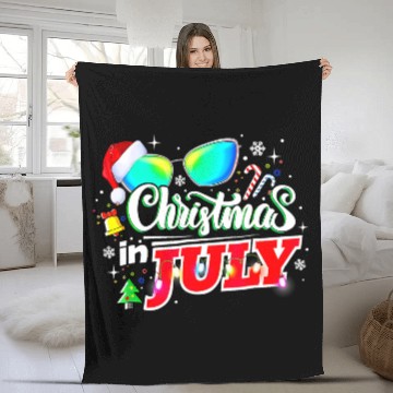 Discover Christmas In July Santa Hat Sunglasses Summer Fleece Blankets