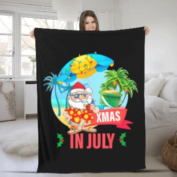 Discover Christmas in July santa hat Xmas funny Summer Fleece Blankets