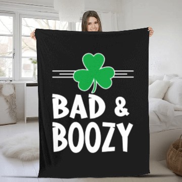 Discover Bad And Boozy St Patricks Day Drinking Shamrock Ir Fleece Blankets