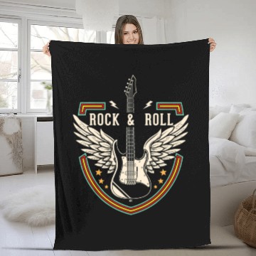 Discover Rock and Roll Music Lover Guitar Wings Fleece Blankets