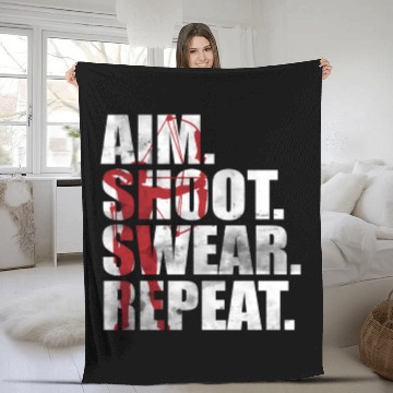 Discover Archer Bowhing Aim Shoot Swear Repeat Archery Fleece Blankets