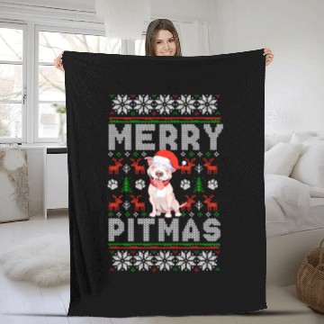 Discover Pitbull Merry Pitmas Ugly Fleece Blankets