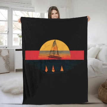 Discover Grunge Sailboat Sunset Painting Sailing Fleece Blankets