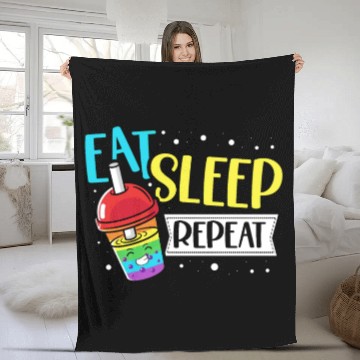 Discover Eat Sleep Boba Tea Repeat Bubble Tea Lover Drinker Fleece Blankets