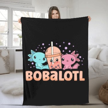 Discover Bobalotl Bubble Tea Lover Boba Tea Drinker Axolotl Fleece Blankets