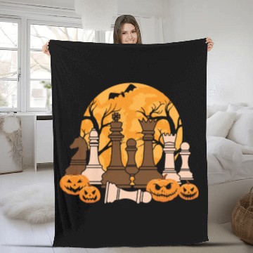 Discover Chess Halloween Trick Or Treat Chess Board Game Fleece Blankets