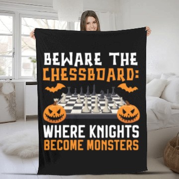 Discover Chess Halloween Trick Or Treat Chess Board Game Fleece Blankets