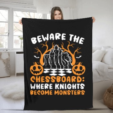 Discover Chess Halloween Trick Or Treat Chess Board Game Fleece Blankets