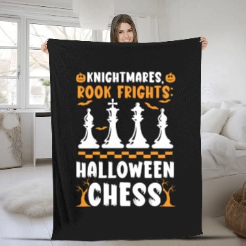 Discover Chess Halloween Trick Or Treat Chess Board Game Fleece Blankets