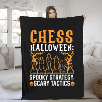 Discover Chess Halloween Trick Or Treat Chess Board Game Fleece Blankets