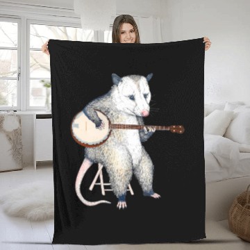 Discover Opossum Playing Banjo Guitar Possum Live Weird Fleece Blankets