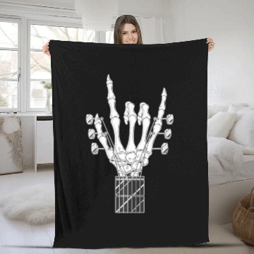 Discover Rock & Roll Skeleton Rocking Hand Guitar Music Fleece Blankets