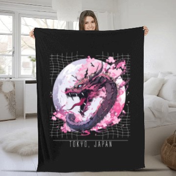 Discover Japanese Tokyo Dragon Asian inspired retro 80’s Fleece Blankets