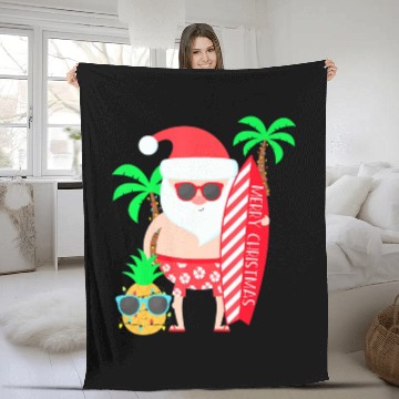 Discover Santa Surfing Hawaiian Beach Christmas In July Fleece Blankets