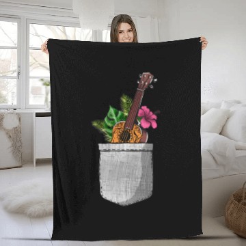 Discover Hawaiian Ukulele Uke Pocket Fleece Blankets