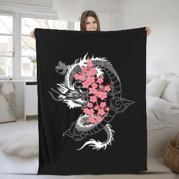Discover Dragon Japanese Cherry Blossom Culture Fleece Blankets