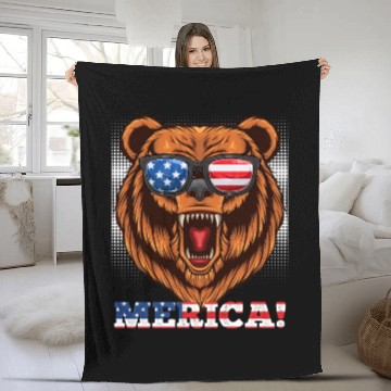 Discover Merica Independence Day American Bear USA Party Fleece Blankets