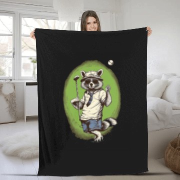 Discover Golfer Raccoon Golf Club Golf Player Golfing Fleece Blankets