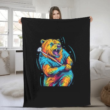 Discover Golfer Grizzly Bear Golf Club Golfing Golf Player Fleece Blankets