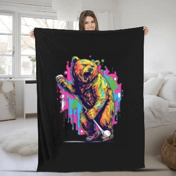 Discover Golfer Grizzly Bear Golf Club Golfing Golf Player Fleece Blankets