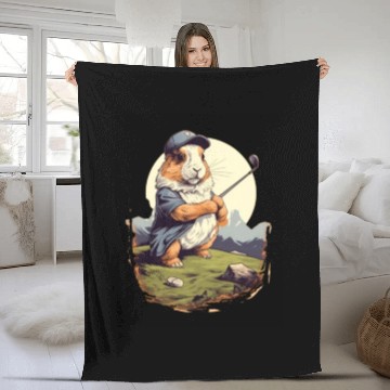 Discover Golfer Guinea Pig Golf Club Golfing Golf Player Fleece Blankets