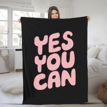 Discover Yes You Can Blue Pink Fleece Blankets