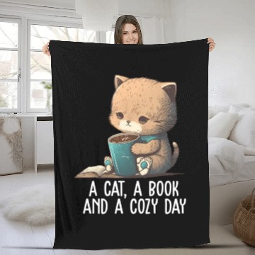 Discover A Cat A Book And A Cozy Day Book Book Nerd Librari Fleece Blankets