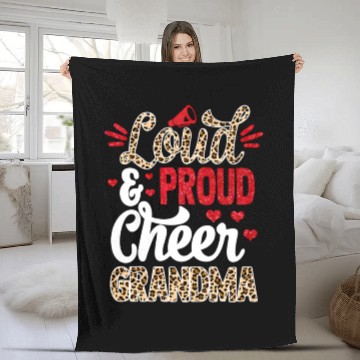 Discover Cheer Grandma Biggest Fan Leopard Print And Pom Po Fleece Blankets