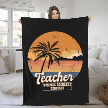 Discover Funny Last Day Of School Teacher Summer Recharge Fleece Blankets